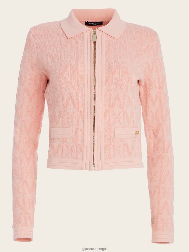 Guess sibilla allover cardigan med glidelås rosa roser rosa roser kvinner F0LJ809606