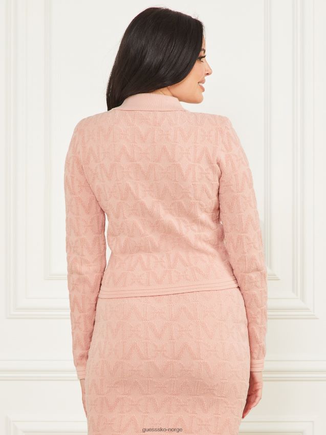Guess sibilla allover cardigan med glidelås rosa roser rosa roser kvinner F0LJ809606