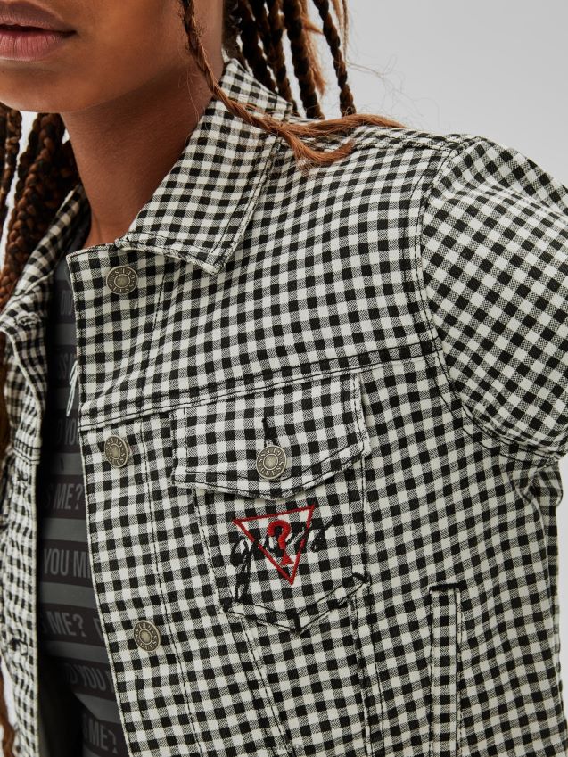 Guess slank rutete denimjakke svart multi svart multi kvinner F0LJ806364