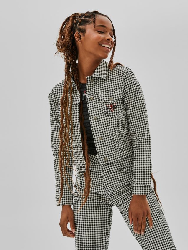 Guess slank rutete denimjakke svart multi svart multi kvinner F0LJ806364