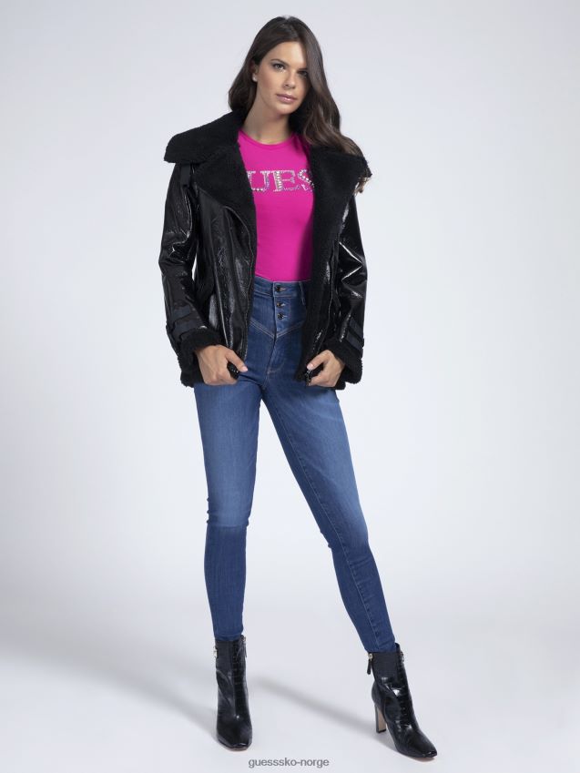 Guess sort vinyl shearling jakke svart kvinner F0LJ805893
