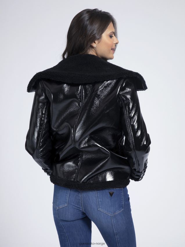 Guess sort vinyl shearling jakke svart kvinner F0LJ805893