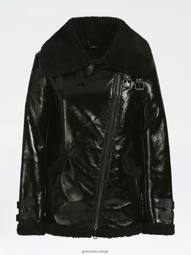Guess sort vinyl shearling jakke svart kvinner F0LJ805893
