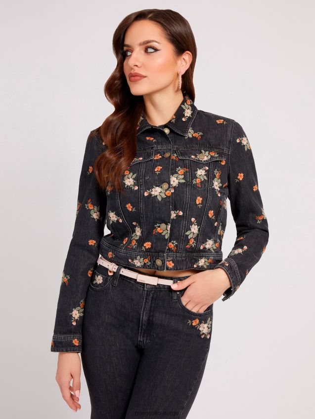 Guess svart floral broderi denimjakke svart kvinner F0LJ803178