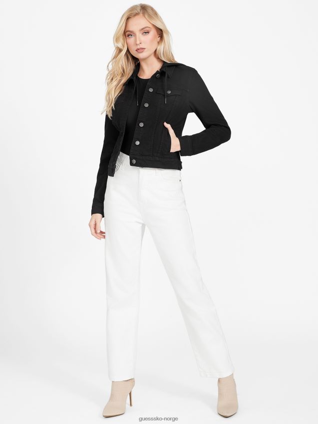 Guess svart øko stella denimjakke med hette svart kvinner F0LJ806922