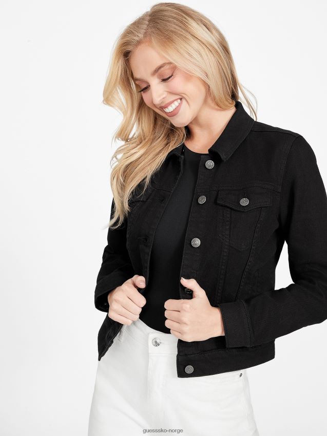 Guess svart øko stella denimjakke med hette svart kvinner F0LJ806922