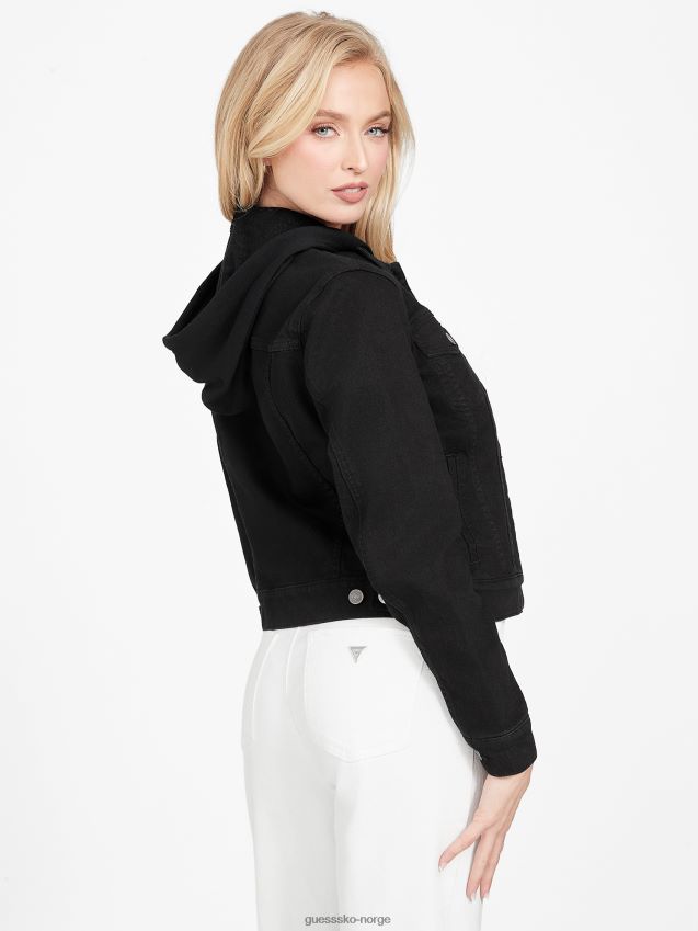 Guess svart øko stella denimjakke med hette svart kvinner F0LJ806922