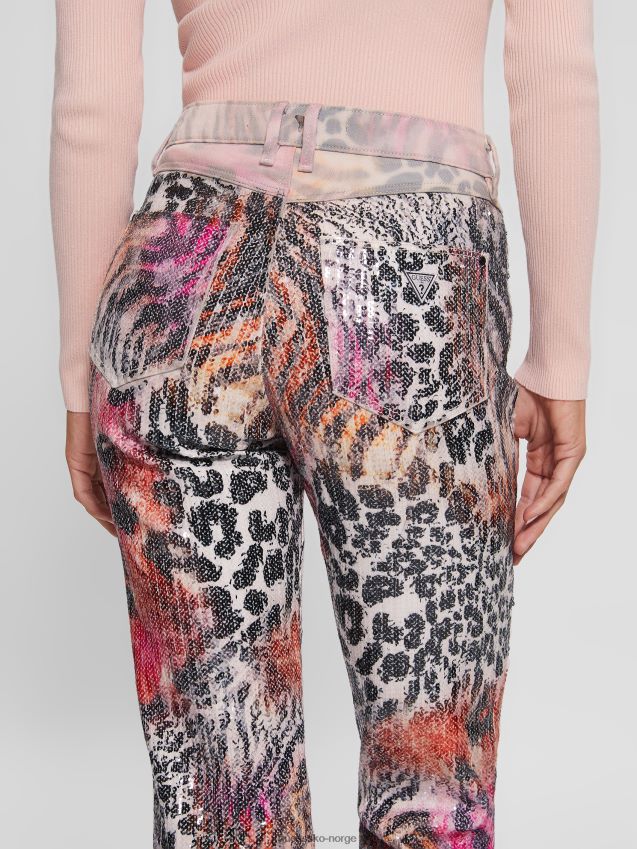 Guess 1981 blandet print straight jeans passion wild lidenskap vill kvinner F0LJ809168