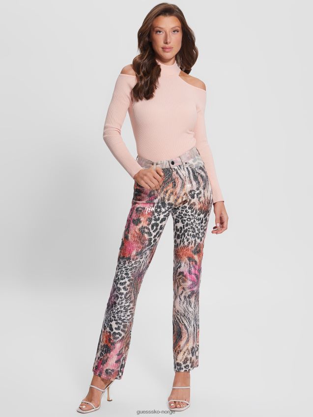 Guess 1981 blandet print straight jeans passion wild lidenskap vill kvinner F0LJ809168