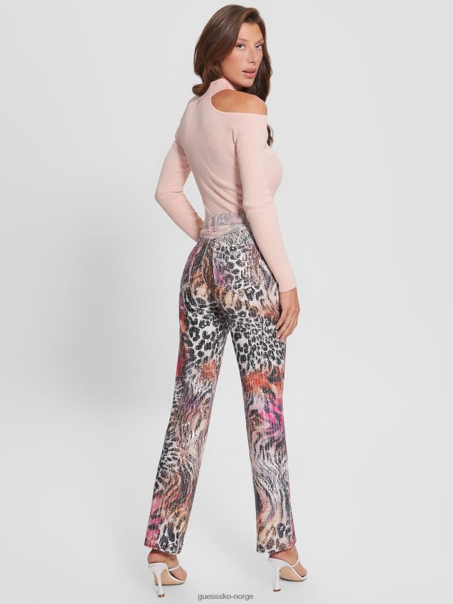 Guess 1981 blandet print straight jeans passion wild lidenskap vill kvinner F0LJ809168