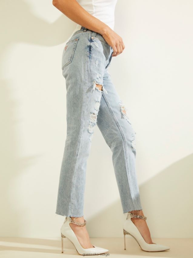 Guess avslappet passform denim bukse slitasje blå blå kvinner F0LJ806613