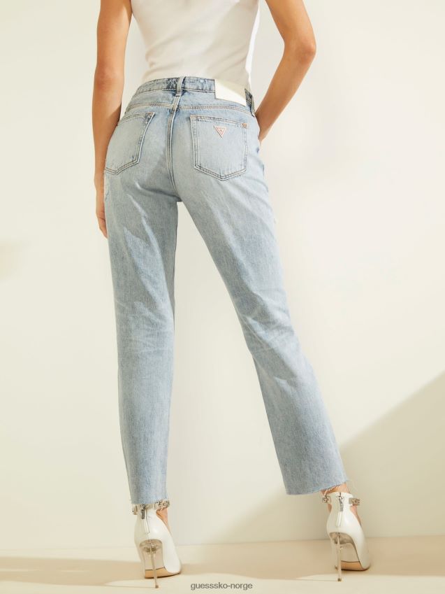 Guess avslappet passform denim bukse slitasje blå blå kvinner F0LJ806613