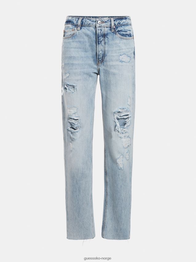 Guess avslappet passform denim bukse slitasje blå blå kvinner F0LJ806613