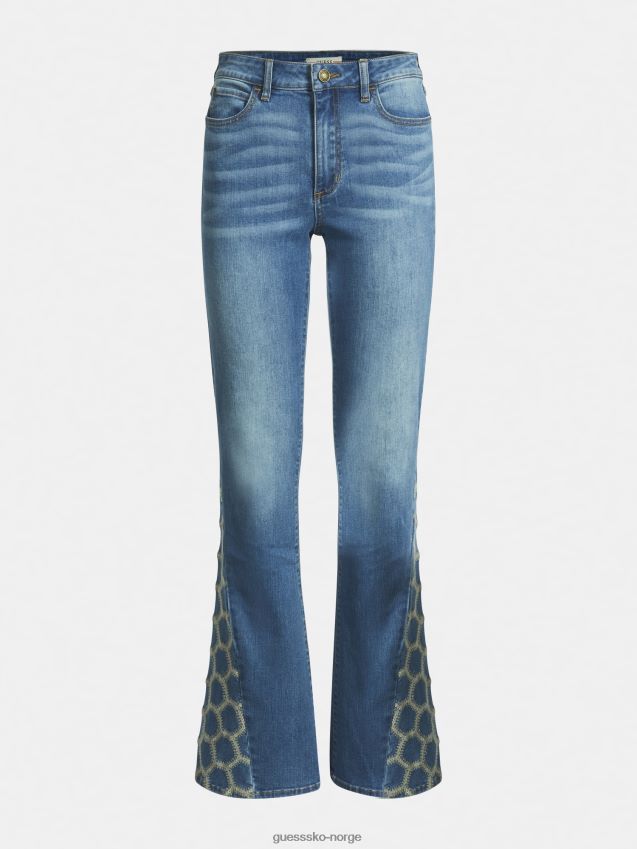 Guess blå passform og brodert denimbukse blå kvinner F0LJ806271