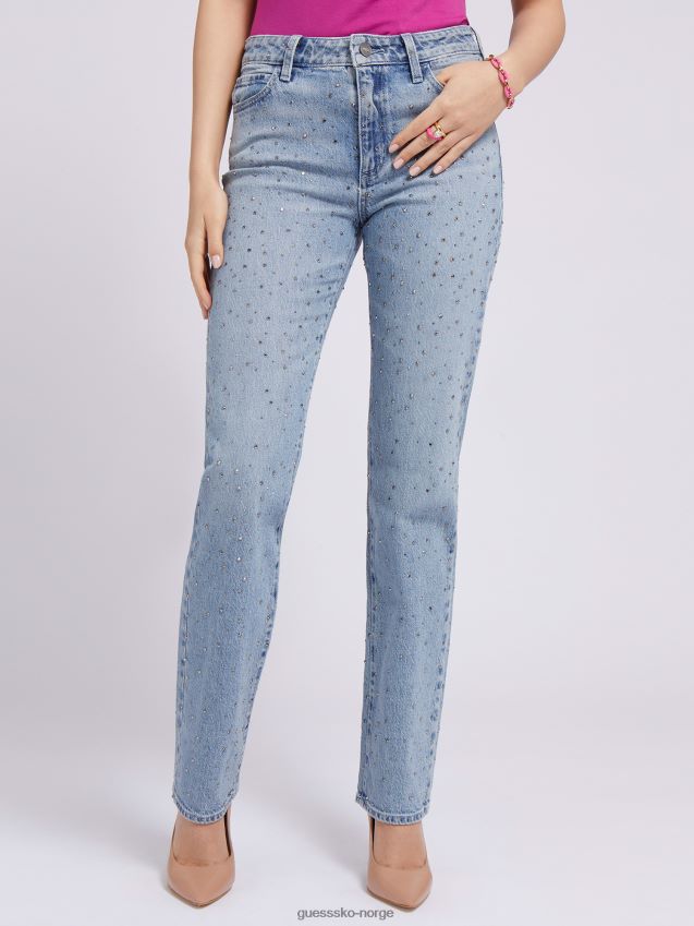 Guess blå rhinestones rett denimbukse blå kvinner F0LJ803193