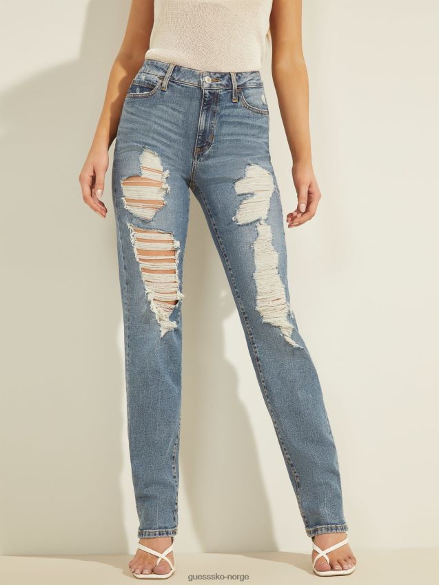 Guess blå slitasjedetalj denimbukse med avslappet passform blå kvinner F0LJ806493