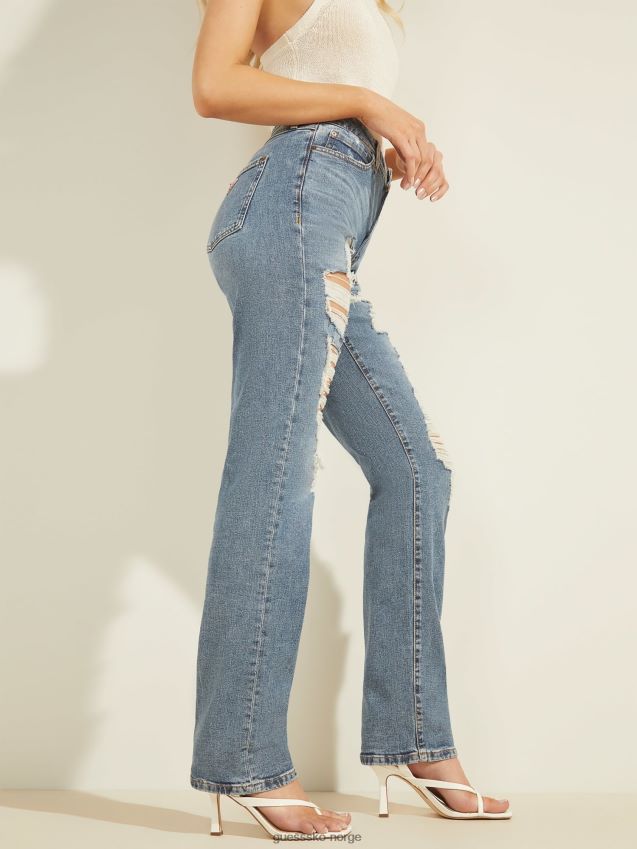 Guess blå slitasjedetalj denimbukse med avslappet passform blå kvinner F0LJ806493