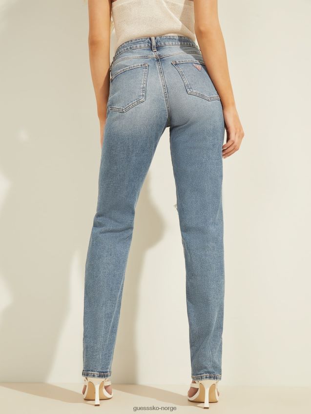 Guess blå slitasjedetalj denimbukse med avslappet passform blå kvinner F0LJ806493
