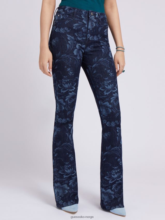 Guess blomst print flare denim bukse blå blå kvinner F0LJ802799