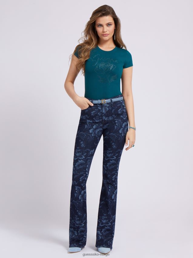 Guess blomst print flare denim bukse blå blå kvinner F0LJ802799