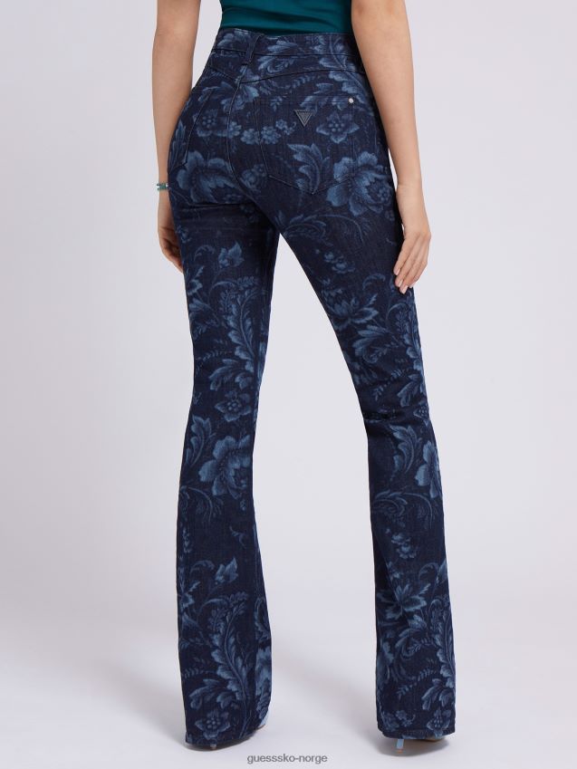 Guess blomst print flare denim bukse blå blå kvinner F0LJ802799