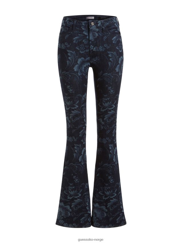 Guess blomst print flare denim bukse blå blå kvinner F0LJ802799