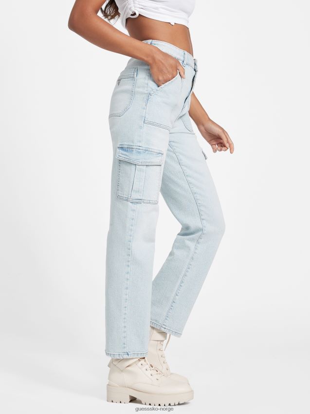 Guess eco hayden høyhus cargo jeans lett vask lett vask kvinner F0LJ807283