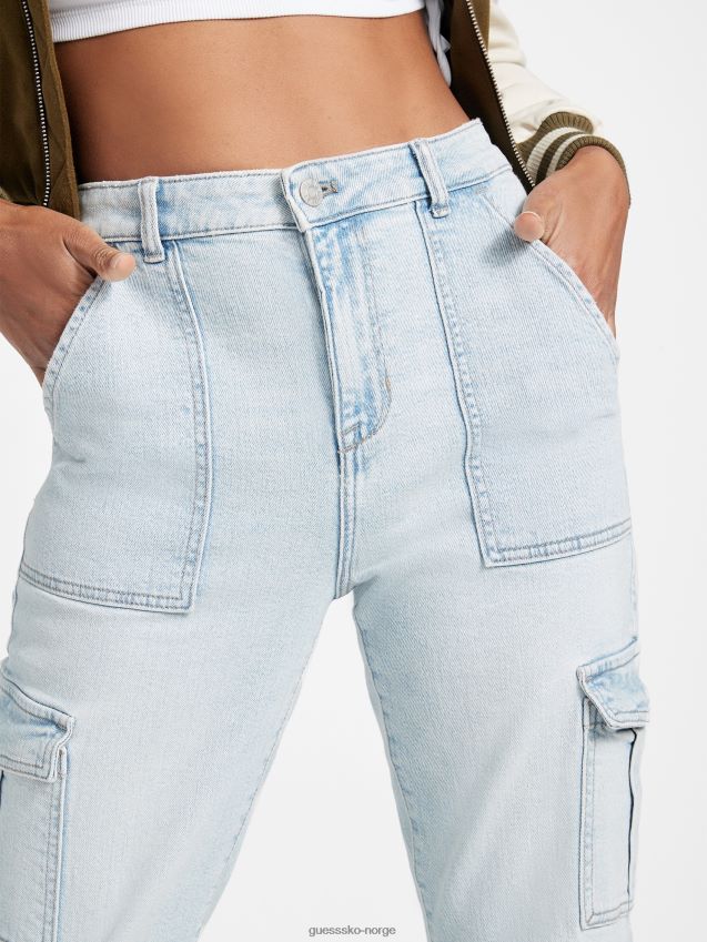 Guess eco hayden høyhus cargo jeans lett vask lett vask kvinner F0LJ807283