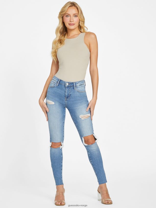 Guess eco zuley ødelagt mid-rise skinny jeans lys ødelegge vask lett ødelegge vask kvinner F0LJ807073
