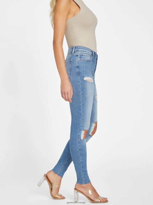 Guess eco zuley ødelagt mid-rise skinny jeans lys ødelegge vask lett ødelegge vask kvinner F0LJ807073
