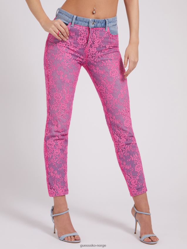 Guess fuchsia denimbukse med blonder fuchsia kvinner F0LJ803699