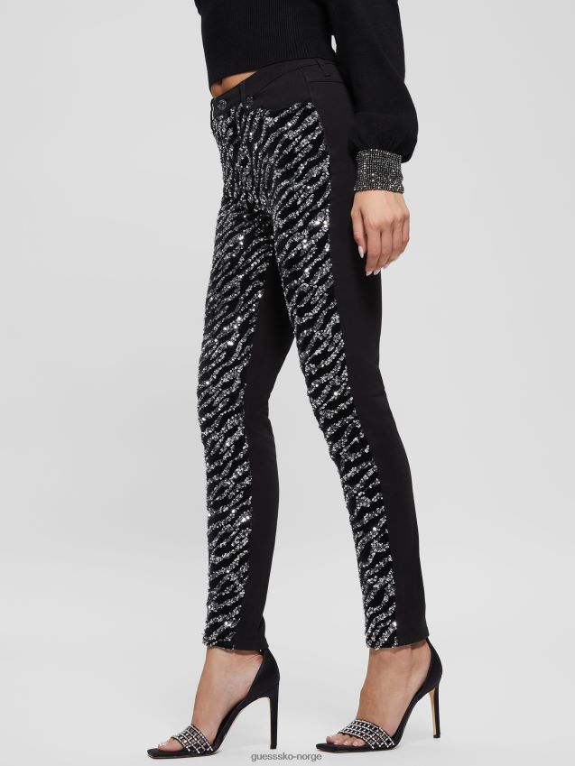 Guess glam tiger sølv 1981 tiger paljett skinny jeans glam tiger sølv kvinner F0LJ809250