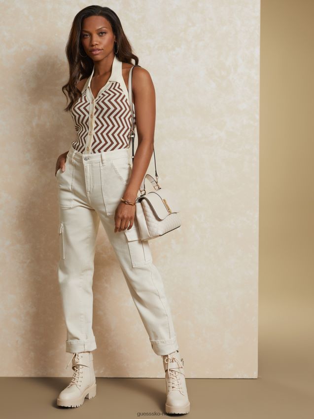 Guess hayden høyhus cargo jeans fjellhvit fjell hvit kvinner F0LJ807160