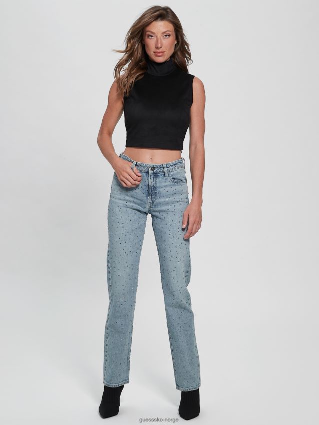 Guess krystallisert vask paljett 1981 rette jeans krystallisert vask kvinner F0LJ809154