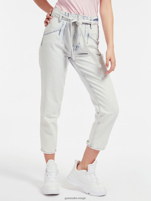 Guess lyseblå denimbukse med belte avslappet passform lyse blå kvinner F0LJ806147