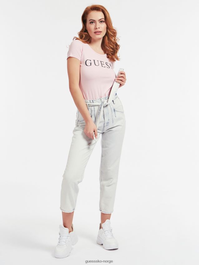 Guess lyseblå denimbukse med belte avslappet passform lyse blå kvinner F0LJ806147