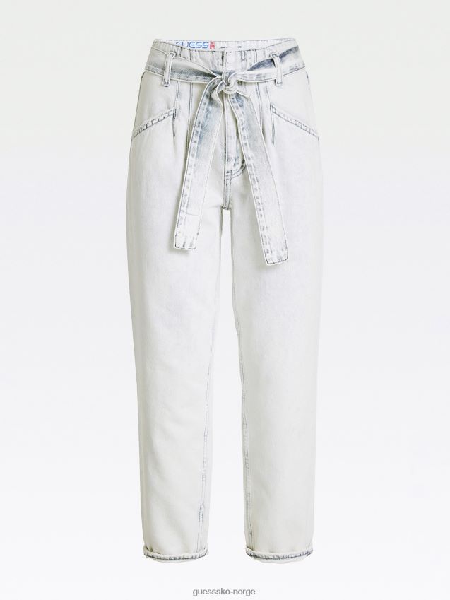 Guess lyseblå denimbukse med belte avslappet passform lyse blå kvinner F0LJ806147