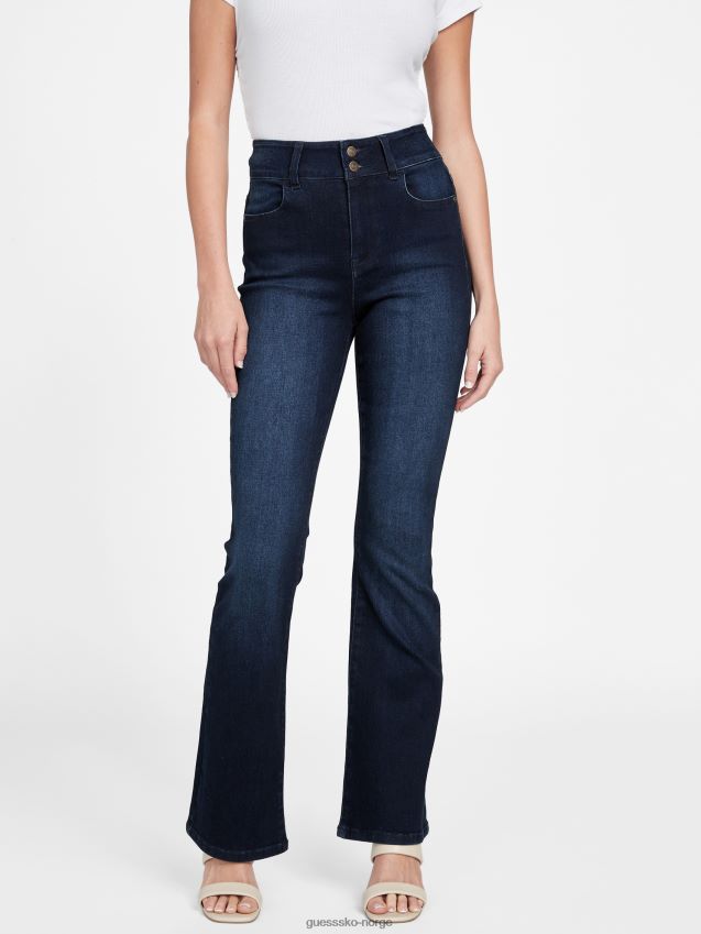 Guess mørk vask jazmin-jeans med to knapper med høy rise bootcut mørk vask kvinner F0LJ806951