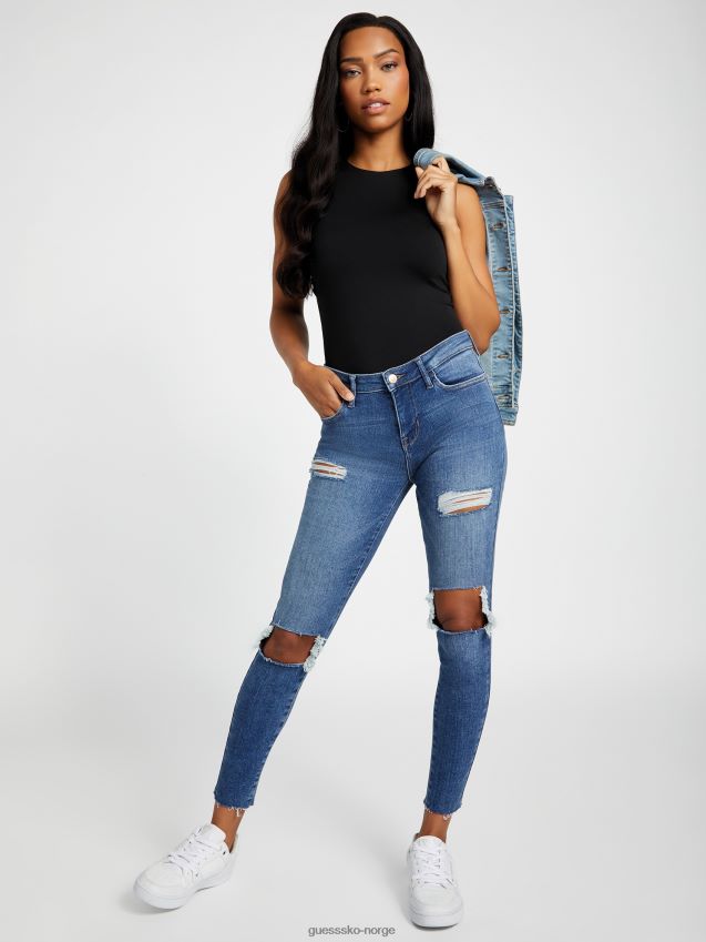 Guess middels ødelagt øko zuley ødelagte skinny-jeans i middels høyde medium ødelagt kvinner F0LJ807047
