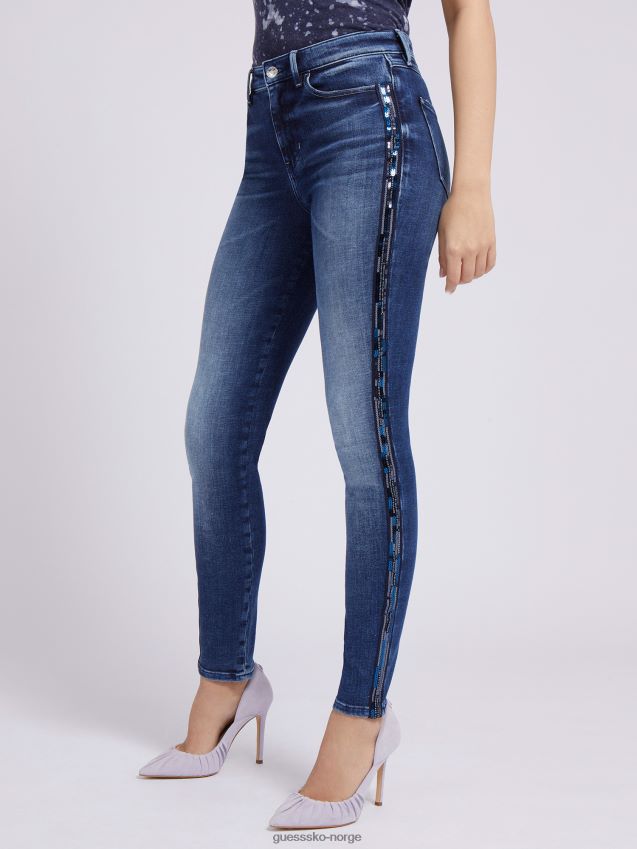 Guess skinny fit denim bukse paljetter blå blå kvinner F0LJ802892
