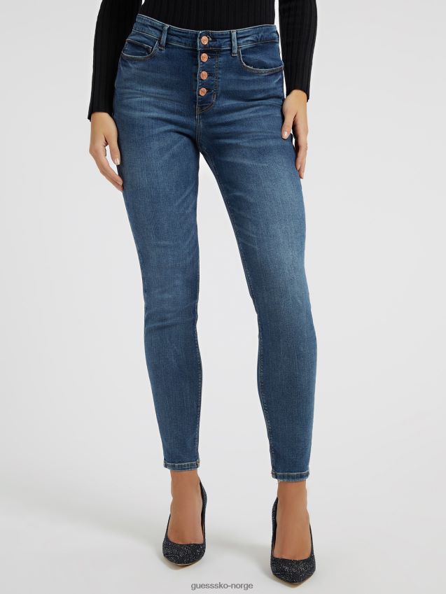 Guess skinny fit denimbukse med blå synlig knapp blå kvinner F0LJ802598