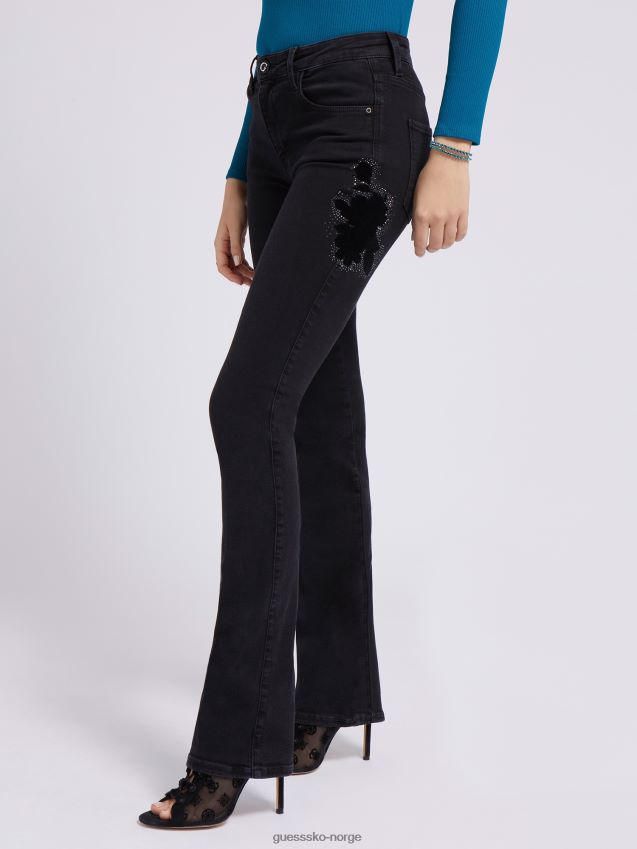 Guess svart rhinestones straight denim bukse svart kvinner F0LJ803006