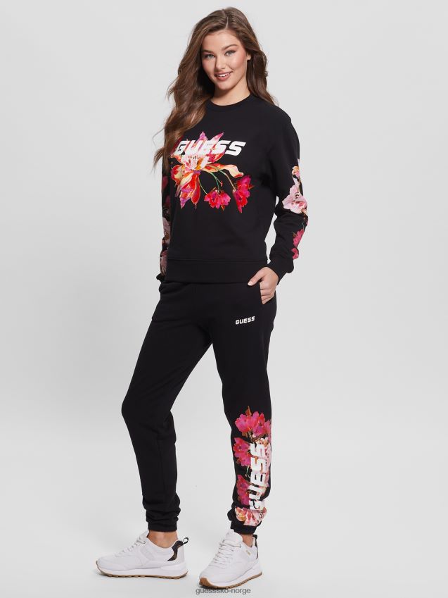 Guess jet black øko corine floral logo joggere kulsvart kvinner F0LJ809308
