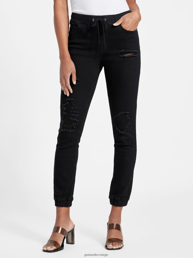 Guess paisley mid-rise denim joggers svart ødelegge svart ødelegge kvinner F0LJ807142