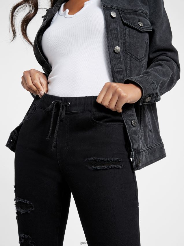 Guess paisley mid-rise denim joggers svart ødelegge svart ødelegge kvinner F0LJ807142