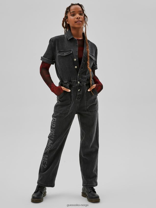 Guess avslappet passform denim jumpsuit svart svart kvinner F0LJ806252