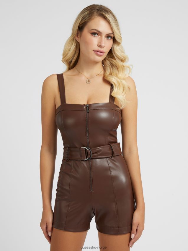 Guess kort jumpsuit brun i imitert skinn brun kvinner F0LJ802881