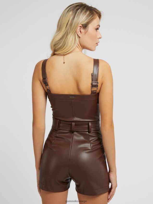 Guess kort jumpsuit brun i imitert skinn brun kvinner F0LJ802881
