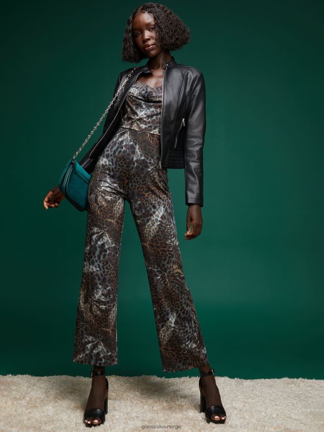 Guess leopard jacquard multi øko kacy jumpsuit med halsringning leopard jacquard multi kvinner F0LJ807024