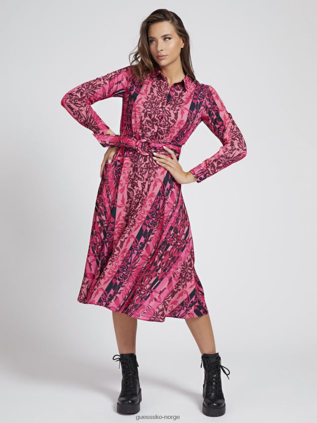 Guess all over print belte kjole multi rosa multi rosa kvinner F0LJ806594